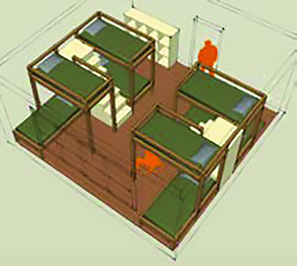 Alternate 3D layout of accessible bunk beds in a Hemlock dorm room