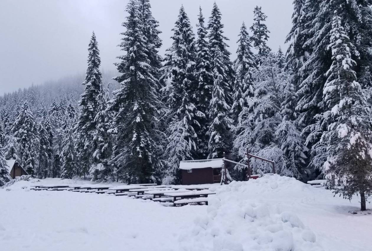 Camp covered in snow
